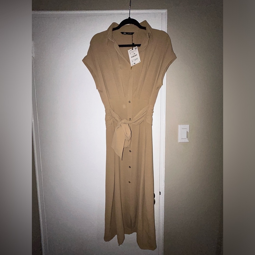 Front Button Beige Dress